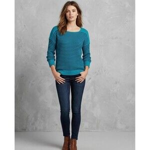 a.n.a  A New Approach Sweater Women's Medium Pettie Teal Blue Striped Purl Knit